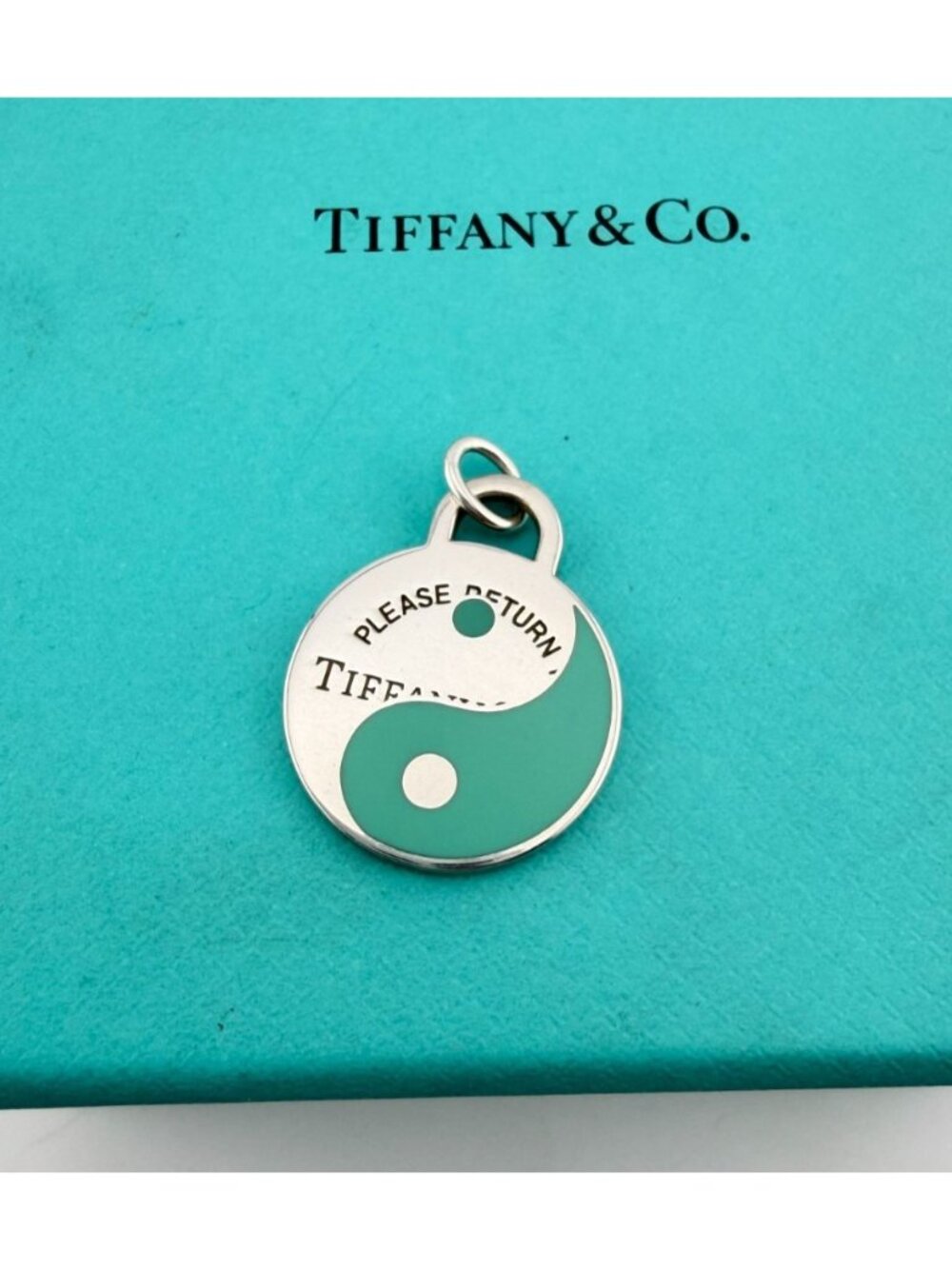 RARE Tiffany & Co. Blue Enamel Yin Yang Charm Sterling Silver Retired Pendant
